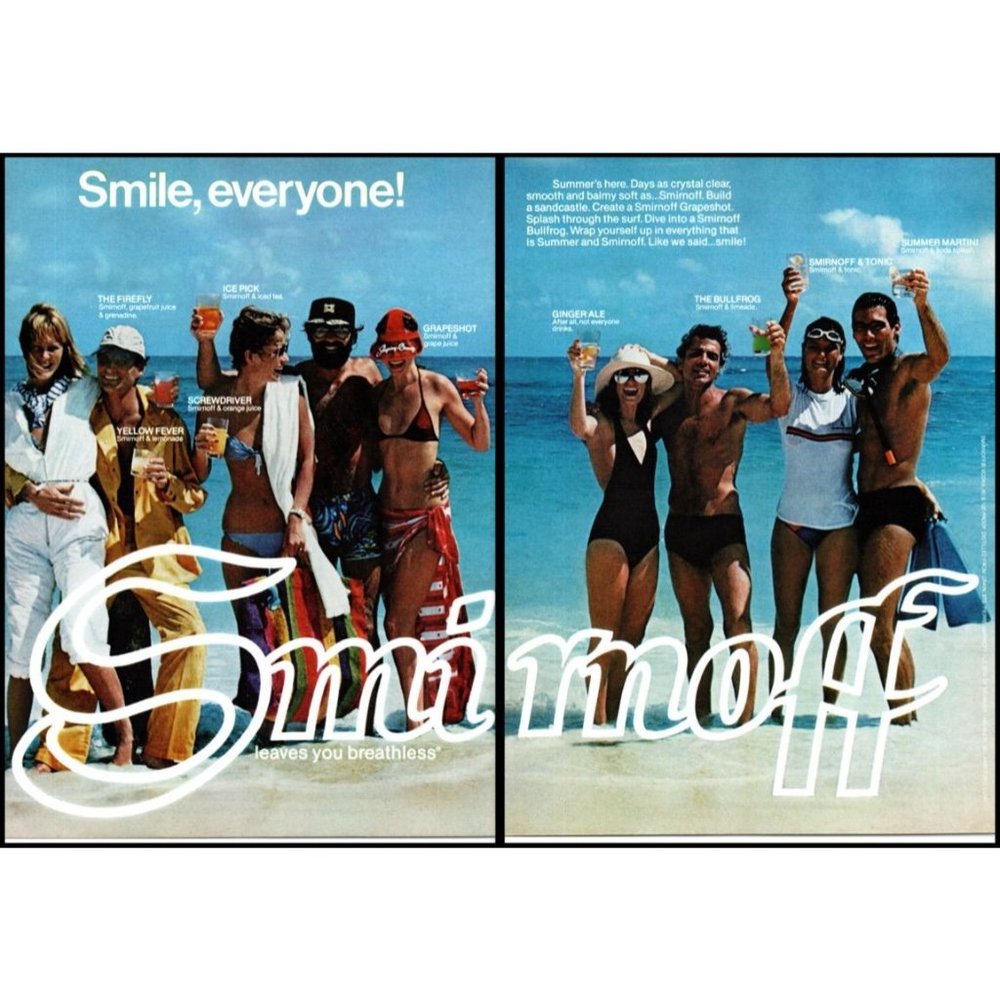 1977 Smirnoff Vodka 2 Page Vintage Print Ad Cocktails Friends Beach Bikini Photo